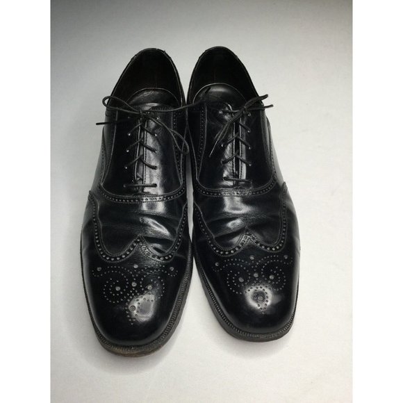 FLORSHEIM ROYAL IMPERIAL WING TIPS ALL LEATHER 12 A BLACK OXFORD MADE USA main image 9